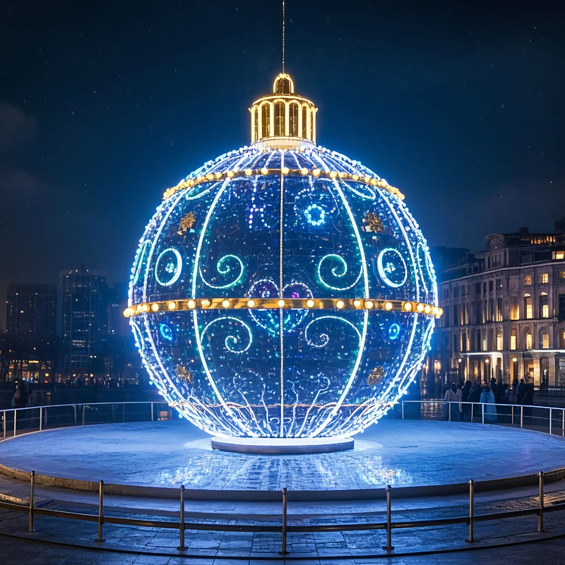 Custom Giant Christmas Bauble LED Light Sculpture, Large Transparent Ball Ornament Light for Plaza Festival Light Show