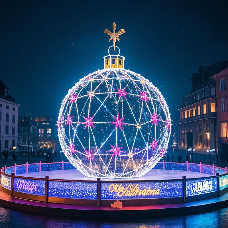 Custom Giant Christmas Bauble LED Light Sculpture, Large Transparent Ball Ornament Light for Plaza Festival Light Show