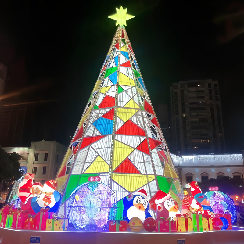 Stained Glass Style Giant LED Christmas Tree Light Sculpture, Outdoor Waterproof Commercial Xmas Decor for Plaza & Light Festival