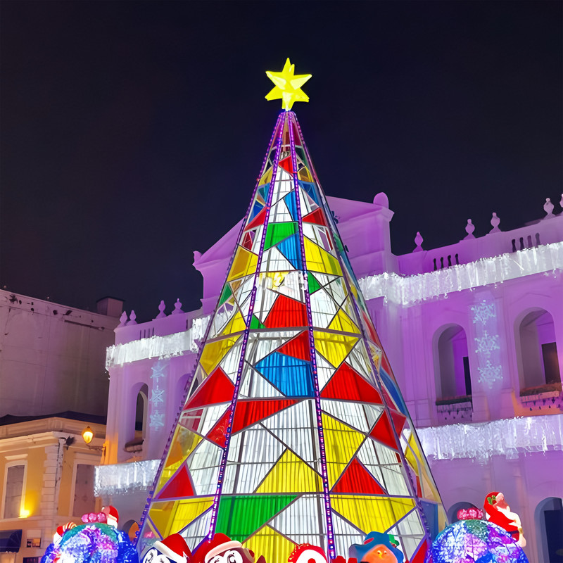Stained Glass Style Giant LED Christmas Tree Light Sculpture, Outdoor Waterproof Commercial Xmas Decor for Plaza & Light Festival