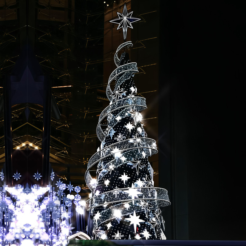 Custom Giant Spiral Wireframe LED Christmas Tree with Star Decor, Outdoor Commercial Light Sculpture for Plaza & Mall