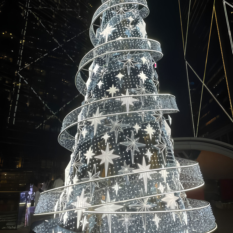 Custom Giant Spiral Wireframe LED Christmas Tree with Star Decor, Outdoor Commercial Light Sculpture for Plaza & Mall