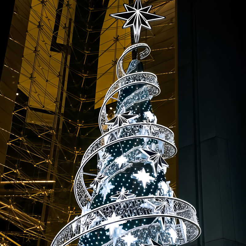 Custom Giant Spiral Wireframe LED Christmas Tree with Star Decor, Outdoor Commercial Light Sculpture for Plaza & Mall