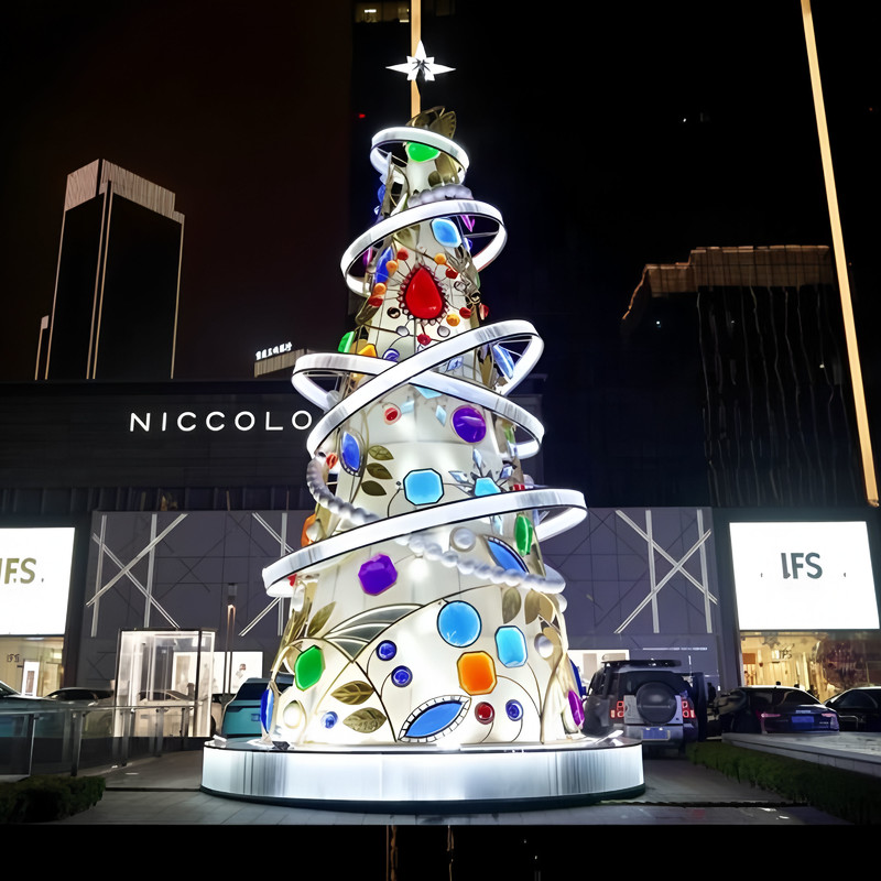 Custom Modern Spiral Giant Christmas Tree Light Sculpture, Outdoor Waterproof LED Mall Christmas Decorative Light Tree