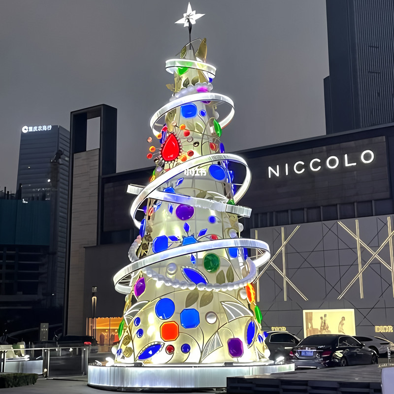 Custom Modern Spiral Giant Christmas Tree Light Sculpture, Outdoor Waterproof LED Mall Christmas Decorative Light Tree