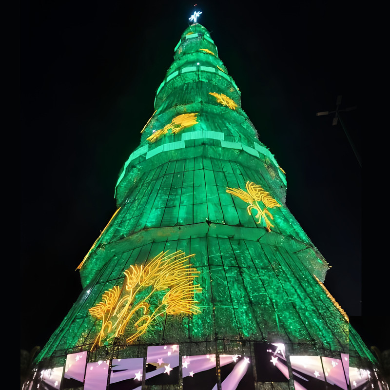 Custom Large Wire Frame LED Christmas Tree Set, Outdoor Light Sculpture with Snowman & Gift Box for Christmas Light Exhibition