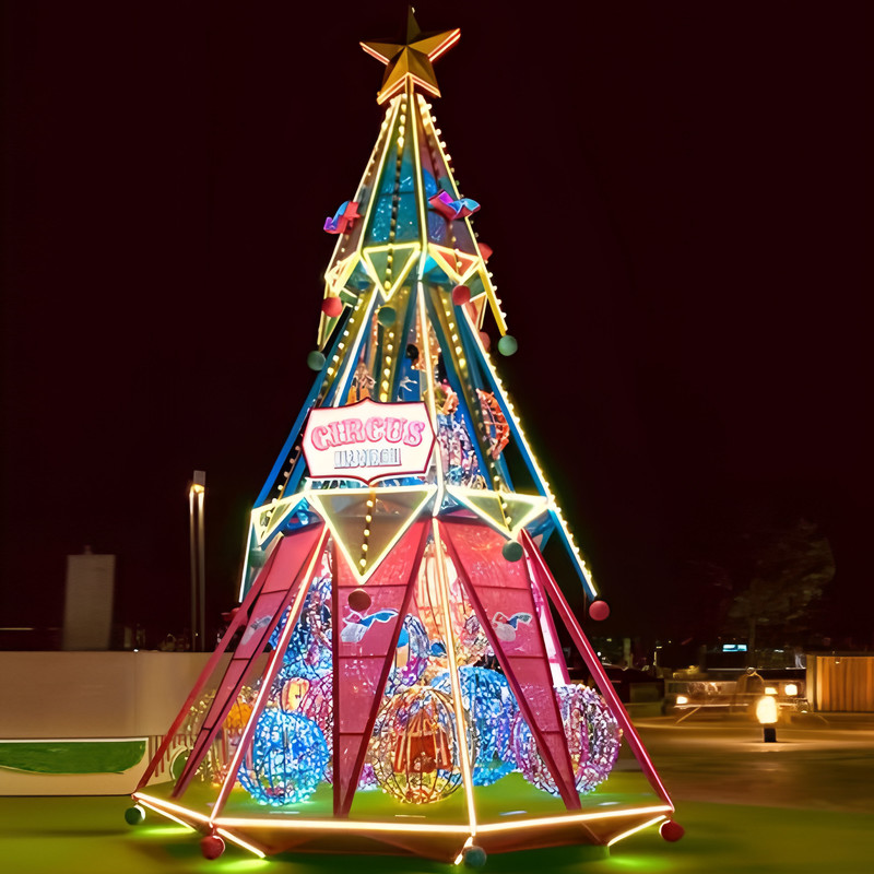 Custom Circus Themed Walk-through Christmas Tree Lantern, Outdoor Colorful LED Giant Light Tree for Shopping Mall Festival Light Show
