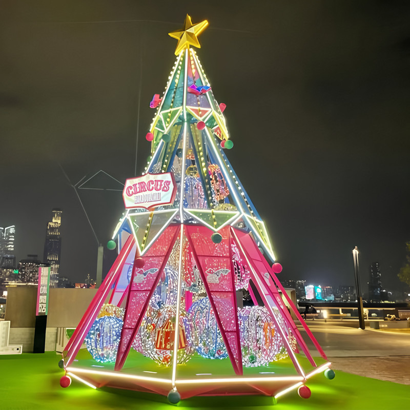 Custom Circus Themed Walk-through Christmas Tree Lantern, Outdoor Colorful LED Giant Light Tree for Shopping Mall Festival Light Show