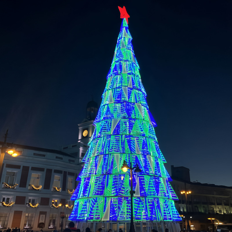 Large Outdoor RGB LED Metal Frame Christmas Tree, Waterproof Giant Lighted Christmas Tree for City Plaza Shopping Mall Holiday Decoration