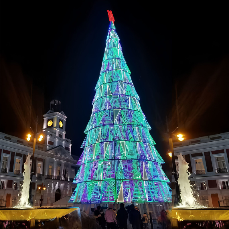 Large Outdoor RGB LED Metal Frame Christmas Tree, Waterproof Giant Lighted Christmas Tree for City Plaza Shopping Mall Holiday Decoration