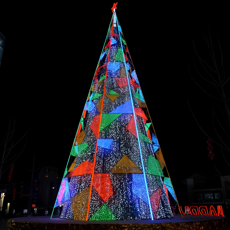 Custom Giant Gift Box Motif LED Christmas Tree, Multicolor Wire Frame Light Tree for Outdoor Park Holiday Light Exhibition