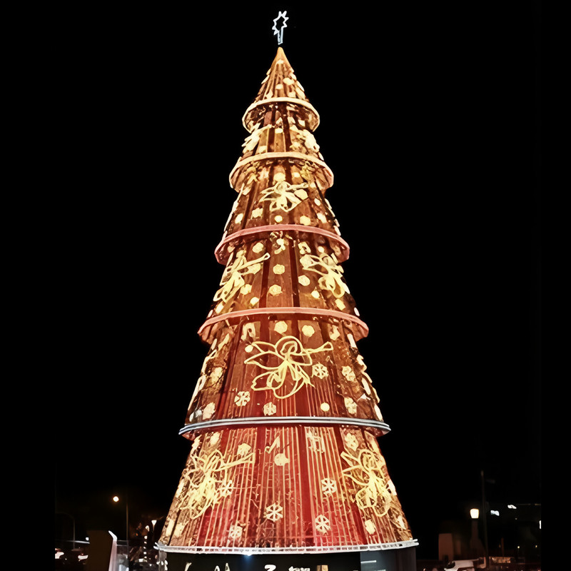 Custom Giant Wire Frame LED Christmas Tree, Outdoor Blue Light Christmas Tree with Bauble Motifs for Plaza Holiday Light Display