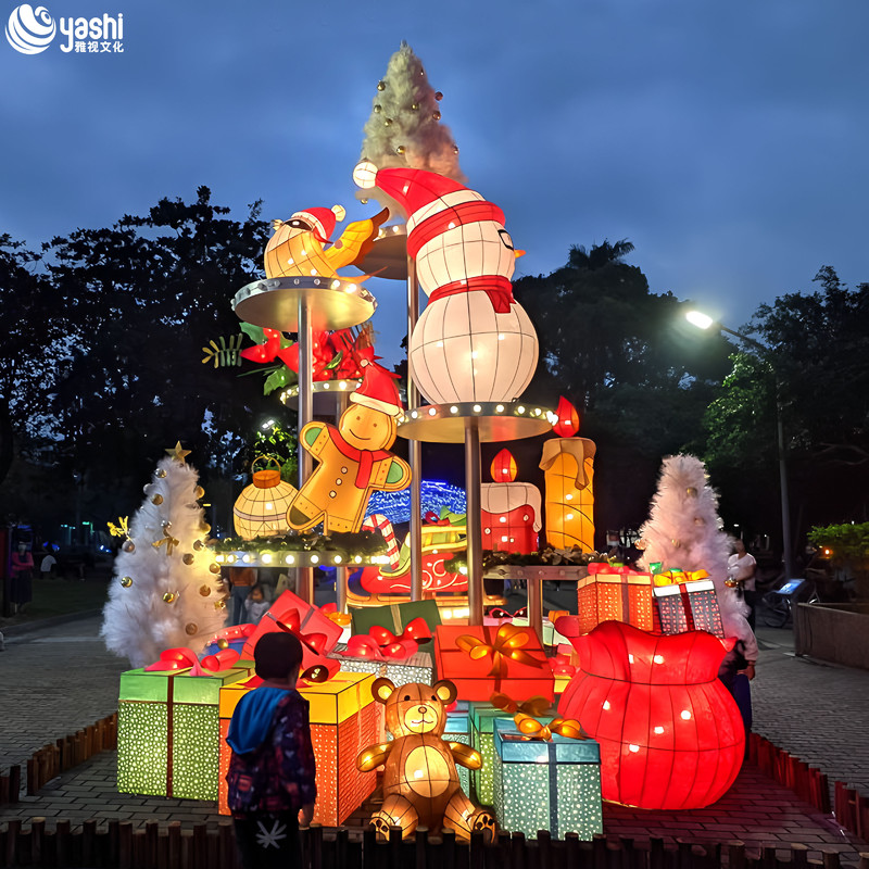 Custom Multi-Character Christmas Lantern Set, Outdoor LED Snowman Gingerbread Man Light Sculpture for Shopping Mall Christmas Light Show