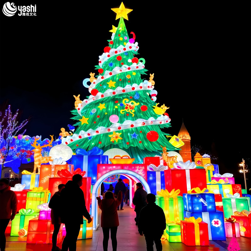 Custom Giant Fabric Christmas Tree LED Lantern, Outdoor Waterproof Illuminated Xmas Tree Light Sculpture for Light Festival
