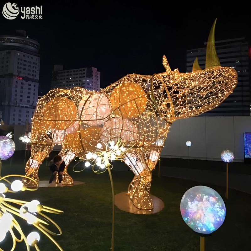 Outdoor LED Rhino Sculpture Holiday Lights Decoration for Garden and Park