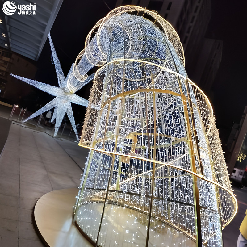 Custom Wireframe Star Light Arch Tunnel, Large Outdoor LED Light Sculpture for Shopping Mall Night Event