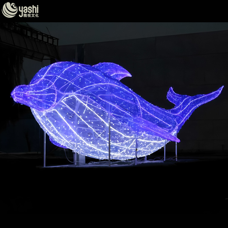 Custom Giant LED Whale Light Sculpture, Outdoor Waterproof Wire Frame Whale Light for Ocean Theme Park & Festival Light Show