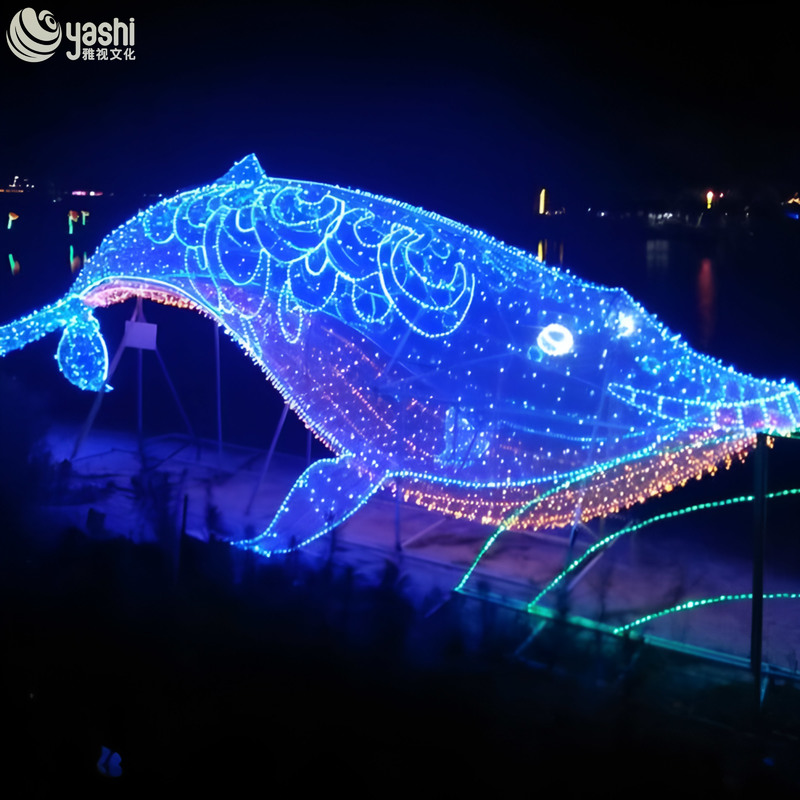 Custom Giant LED Whale Light Sculpture, Outdoor Waterproof Wire Frame Whale Light for Ocean Theme Park & Festival Light Show