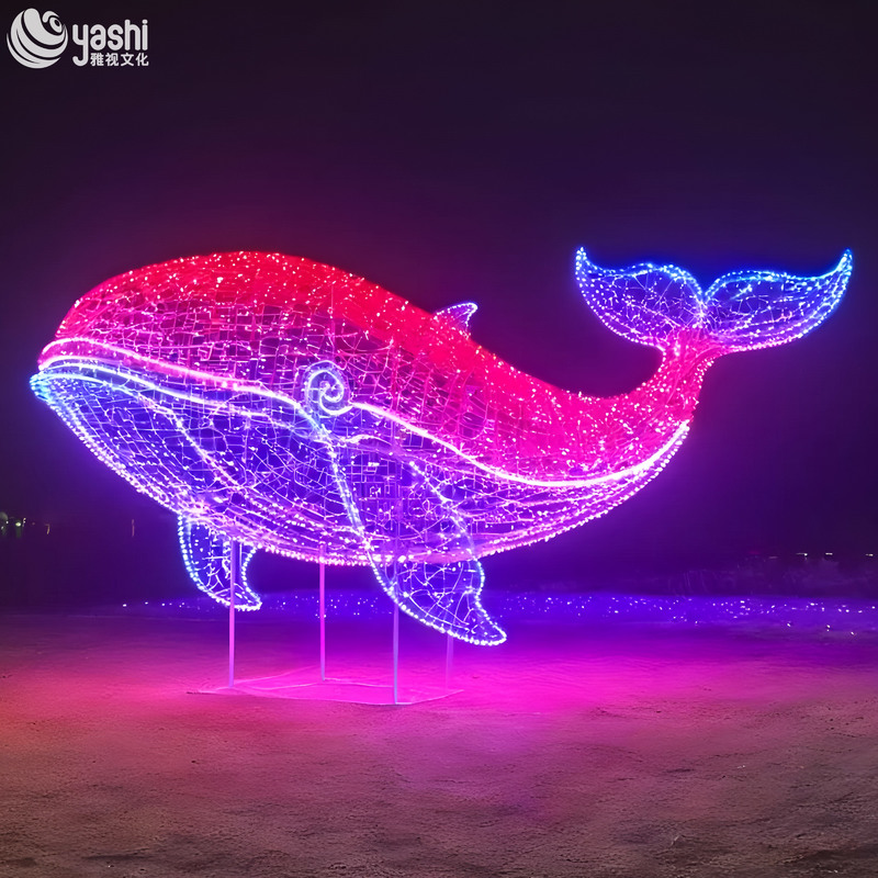 Custom Giant LED Whale Light Sculpture, Outdoor Waterproof Wire Frame Whale Light for Ocean Theme Park & Festival Light Show