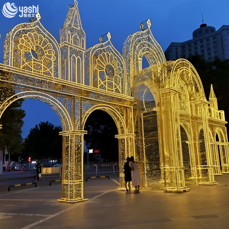 Custom Castle LED Light Arch, Outdoor Wire Frame Fairy Light Palace Sculpture for Shopping Mall Night Exhibition
