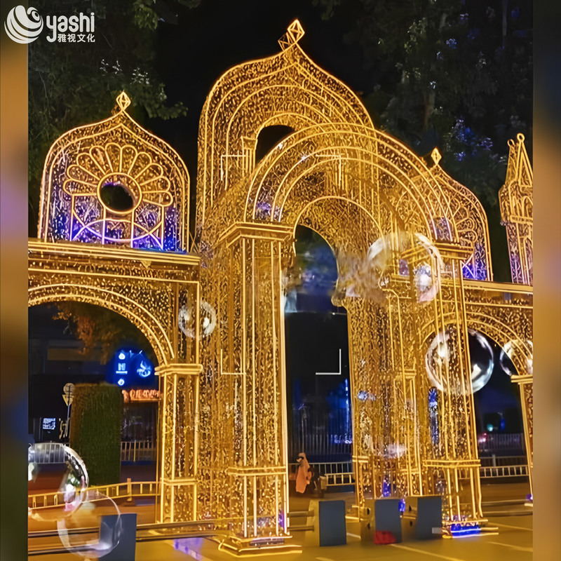 Custom Castle LED Light Arch, Outdoor Wire Frame Fairy Light Palace Sculpture for Shopping Mall Night Exhibition