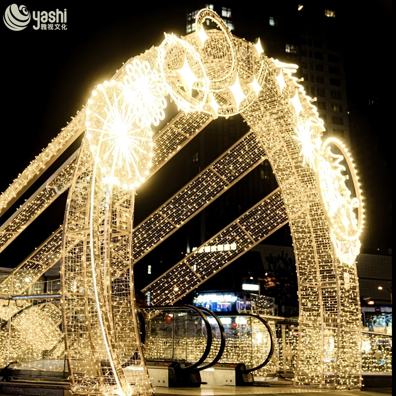 Custom Giant Star Wire Frame Light Arch, Outdoor LED Lighting Entrance Arch for Shopping Mall Night Event & Festival Decoration