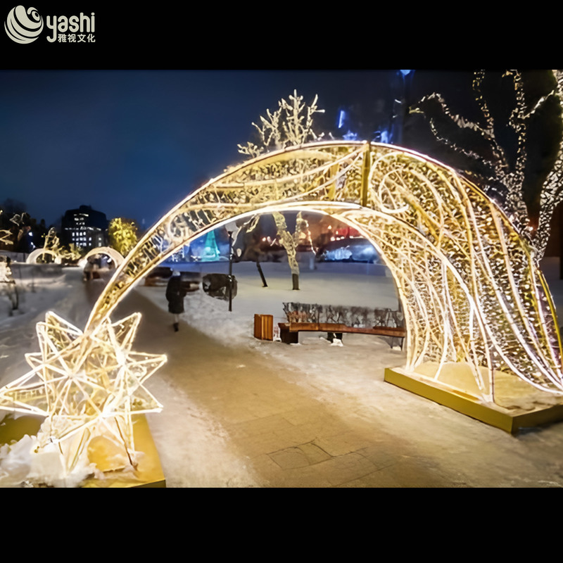 Snowman & Snowflake LED Light Arch, Outdoor Waterproof Christmas Light Tunnel for Plaza Commercial Light Festival