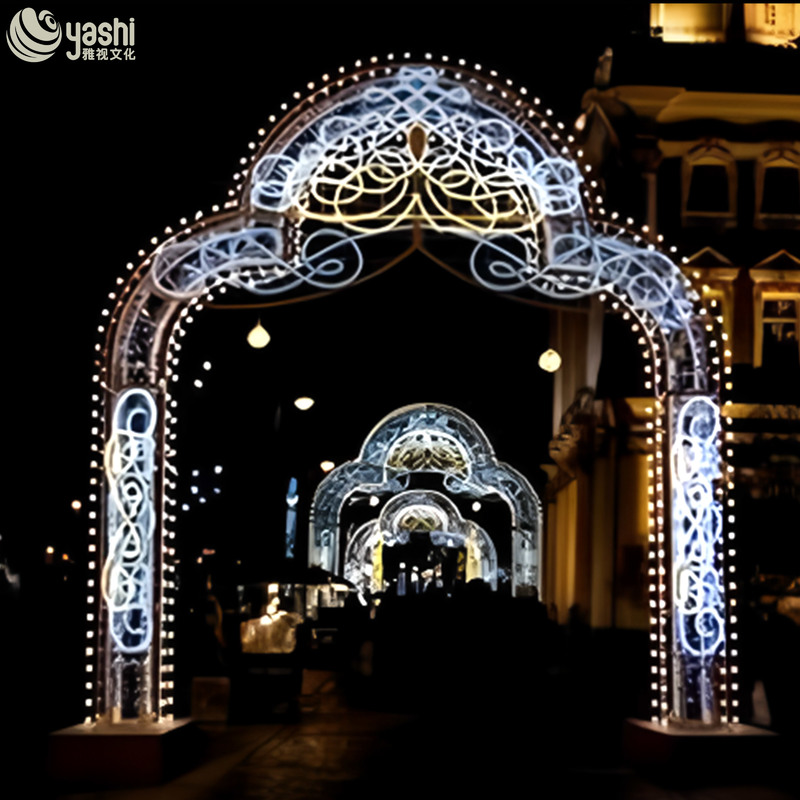 Custom European Arch Light Arch, Blue White LED Rope Light Gate, Outdoor Ornate Light Arch for Plaza Holiday Light Festival