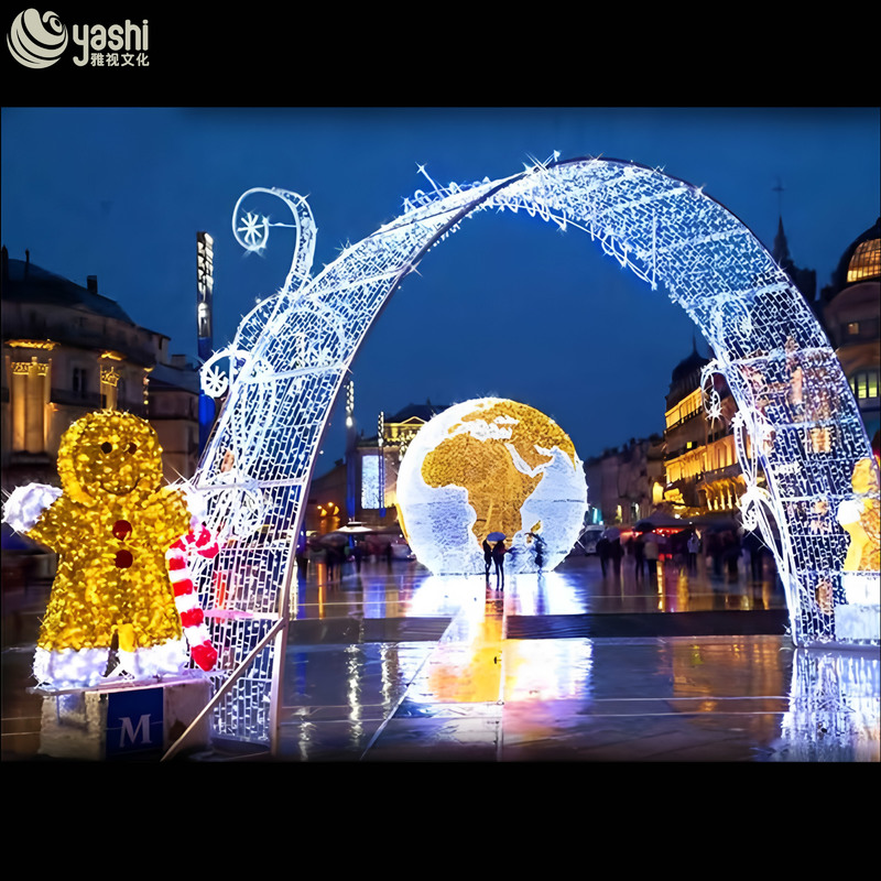 Snowman & Snowflake LED Light Arch, Outdoor Waterproof Christmas Light Tunnel for Plaza Commercial Light Festival