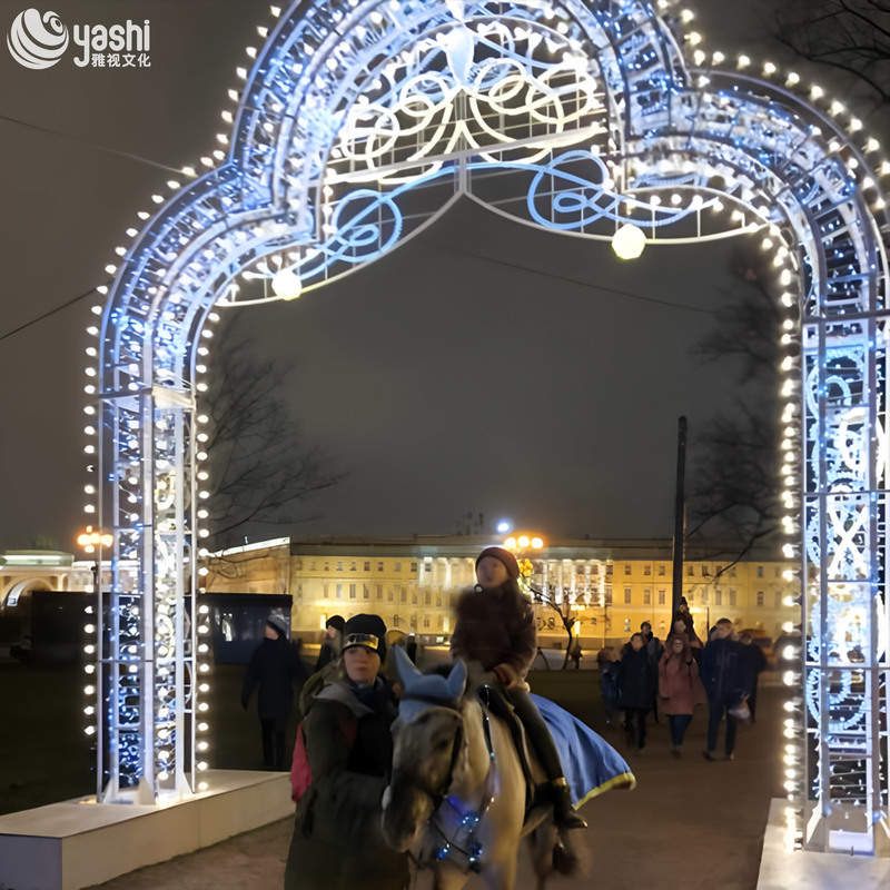 Custom European Arch Light Arch, Blue White LED Rope Light Gate, Outdoor Ornate Light Arch for Plaza Holiday Light Festival