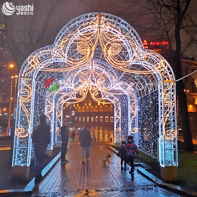 Custom European Arch Light Arch, Blue White LED Rope Light Gate, Outdoor Ornate Light Arch for Plaza Holiday Light Festival
