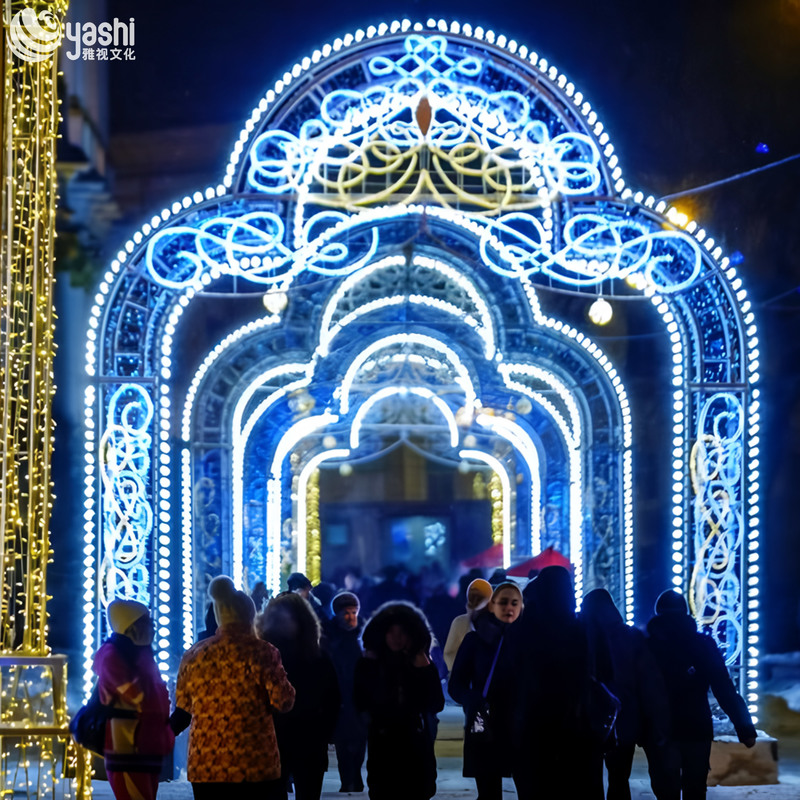 Custom European Arch Light Arch, Blue White LED Rope Light Gate, Outdoor Ornate Light Arch for Plaza Holiday Light Festival