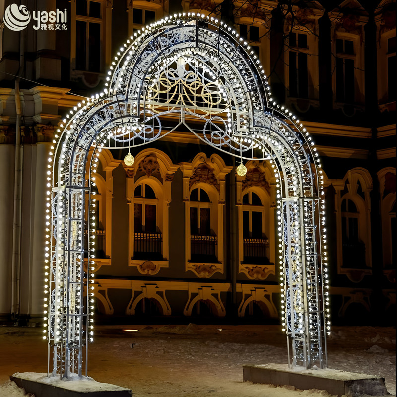 Custom European Arch Light Arch, Blue White LED Rope Light Gate, Outdoor Ornate Light Arch for Plaza Holiday Light Festival