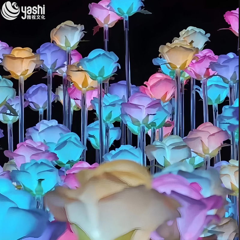 Custom LED Rose Flower Light Stakes, Color Changing Outdoor Rose Sea Light for Park Ocean & Romantic Night Light Exhibition