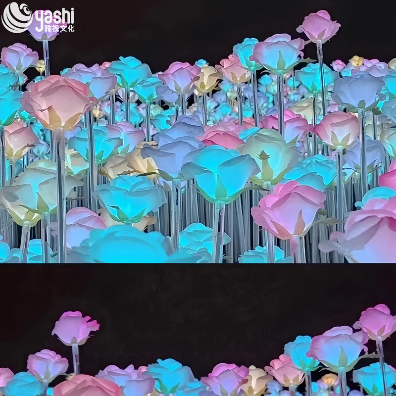 Custom LED Rose Flower Light Stakes, Color Changing Outdoor Rose Sea Light for Park Ocean & Romantic Night Light Exhibition