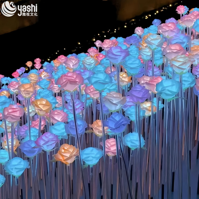 Custom LED Rose Flower Light Stakes, Color Changing Outdoor Rose Sea Light for Park Ocean & Romantic Night Light Exhibition