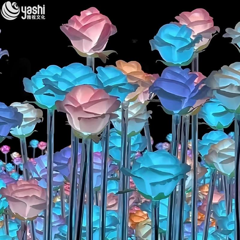 Custom LED Rose Flower Light Stakes, Color Changing Outdoor Rose Sea Light for Park Ocean & Romantic Night Light Exhibition