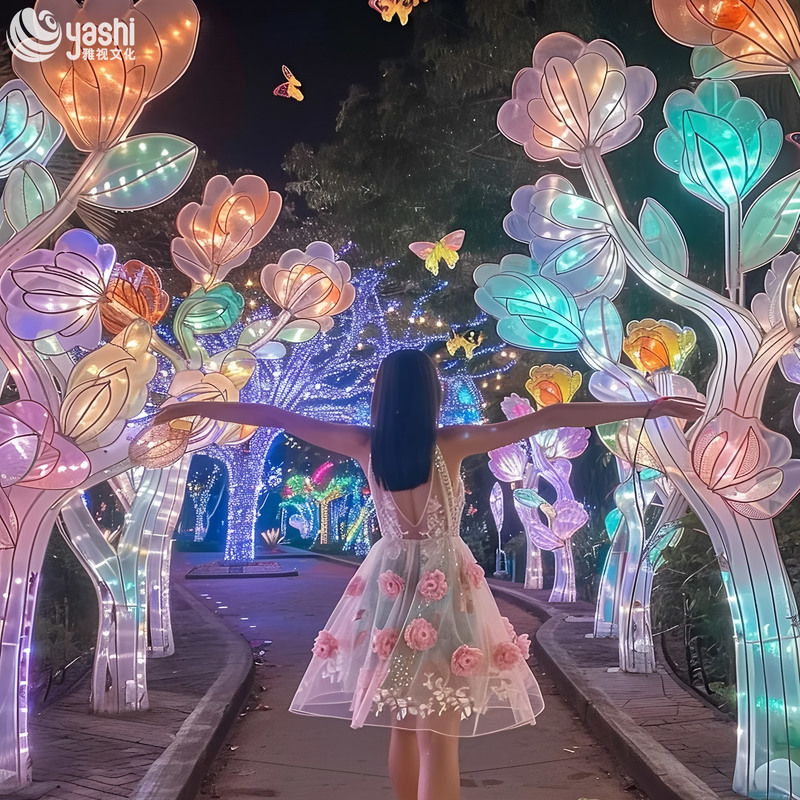 LED Light Tree with Hollow Flower Lights, Outdoor Wire Frame Light Tree Sculpture for Park Night Tour & Light Festival