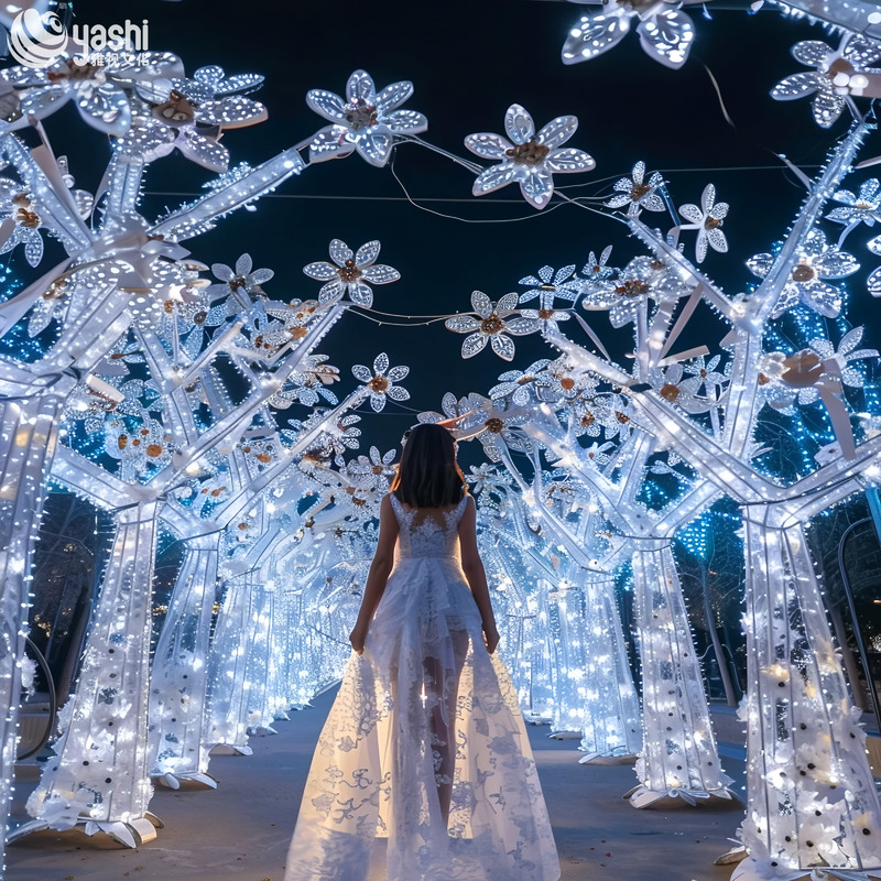 LED Light Tree with Hollow Flower Lights, Outdoor Wire Frame Light Tree Sculpture for Park Night Tour & Light Festival
