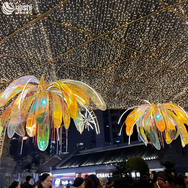 Hanging Transparent Acrylic Flower Light Sculpture, LED Floral Pendant Light for Shopping Mall Ceiling & Night Scenic Decoration