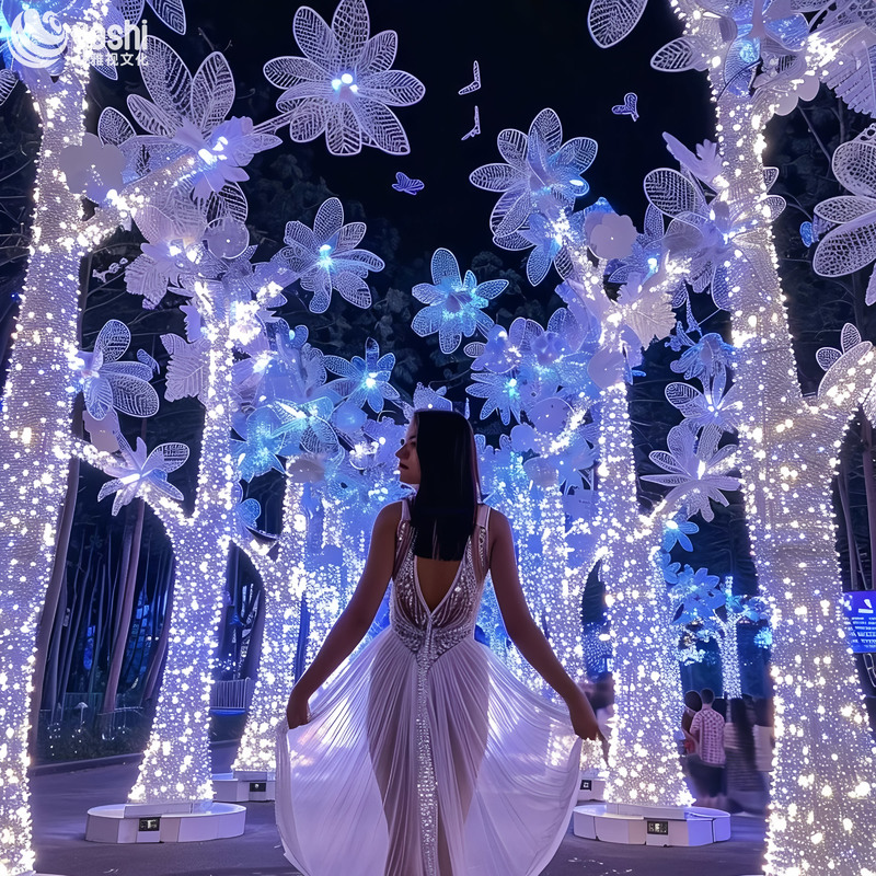 LED Light Tree with Hollow Flower Lights, Outdoor Wire Frame Light Tree Sculpture for Park Night Tour & Light Festival