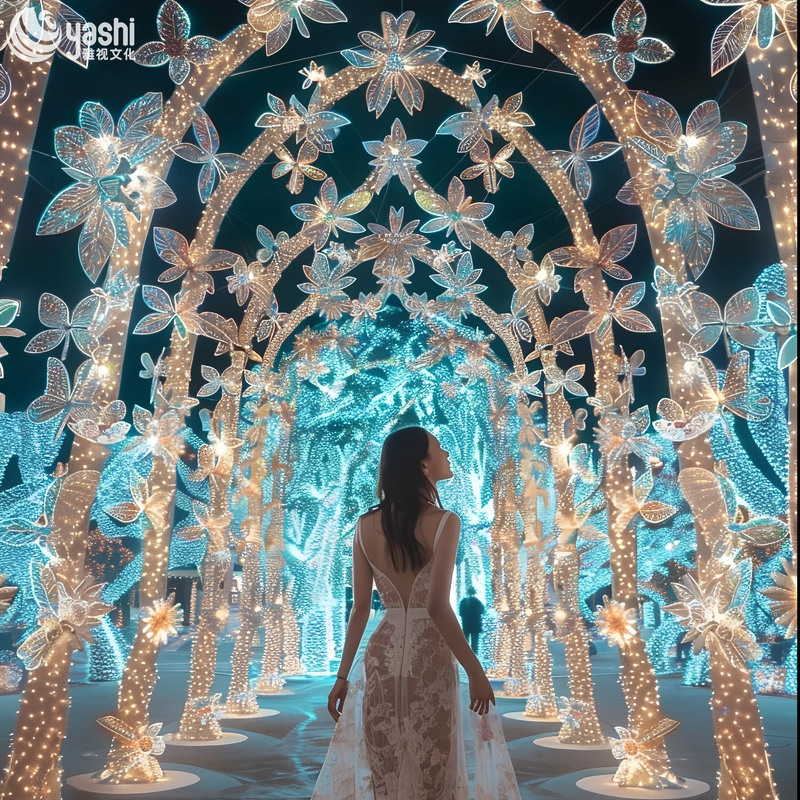 LED Light Tree with Hollow Flower Lights, Outdoor Wire Frame Light Tree Sculpture for Park Night Tour & Light Festival