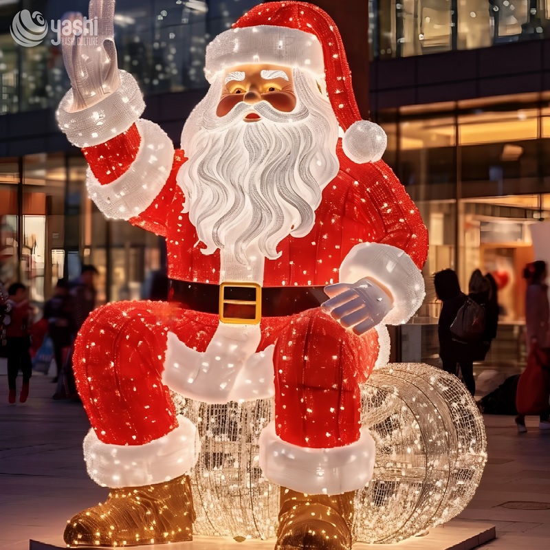Giant Sitting Santa Claus LED Light Sculpture, Outdoor Commercial Christmas Motif Light Decoration