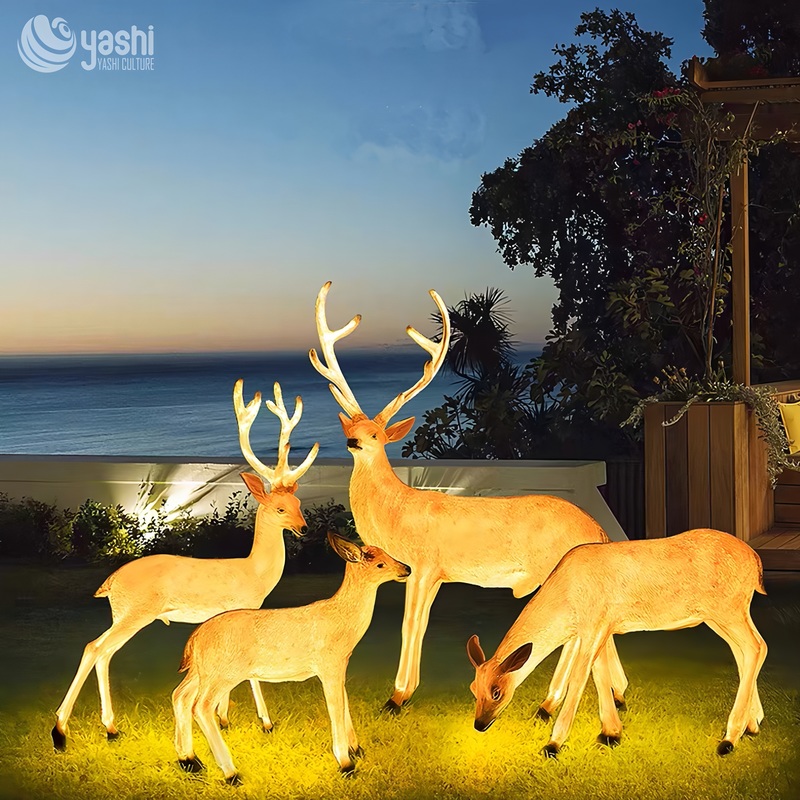 Custom Large LED Lighted Reindeer & Sleigh Sculpture, Outdoor Waterproof Christmas Light Decoration For Mall Plaza Display