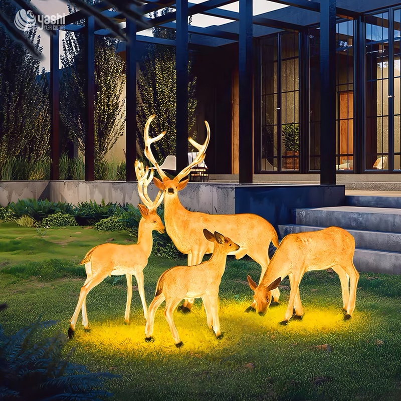 Giant Leaping Reindeer & Sleigh LED Light Sculpture Set, Outdoor Commercial Christmas Landscape Lights