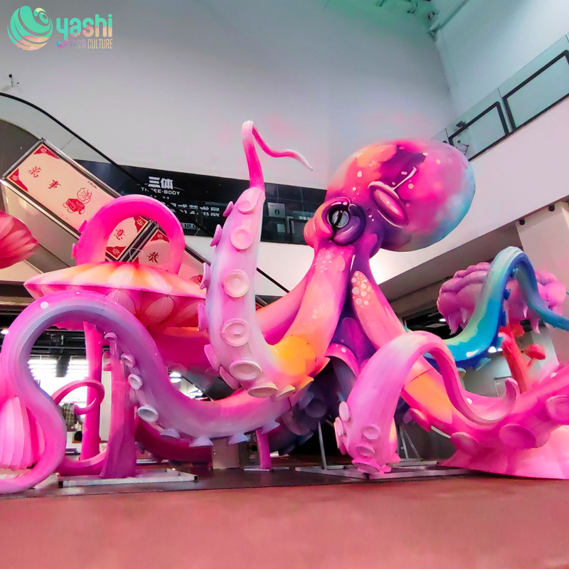 Colorful octopus lanterns made of iron, silk and cloth for holiday parties