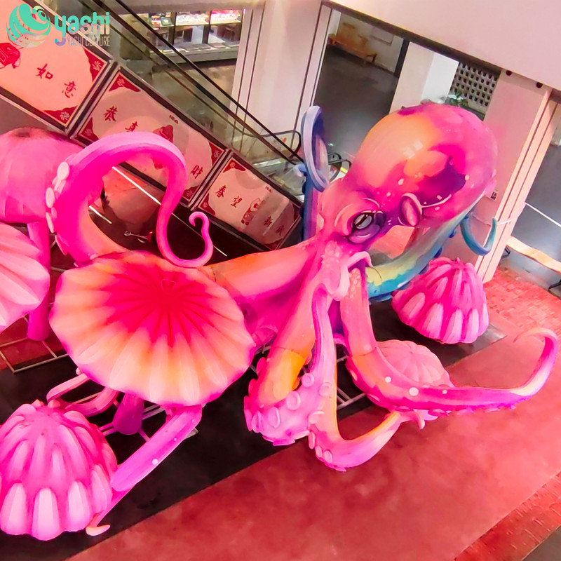 Colorful octopus lanterns made of iron, silk and cloth for holiday parties