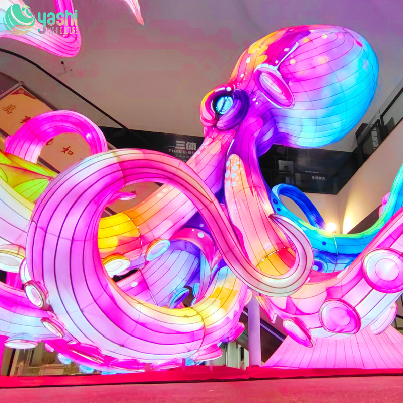 Colorful octopus lanterns made of iron, silk and cloth for holiday parties