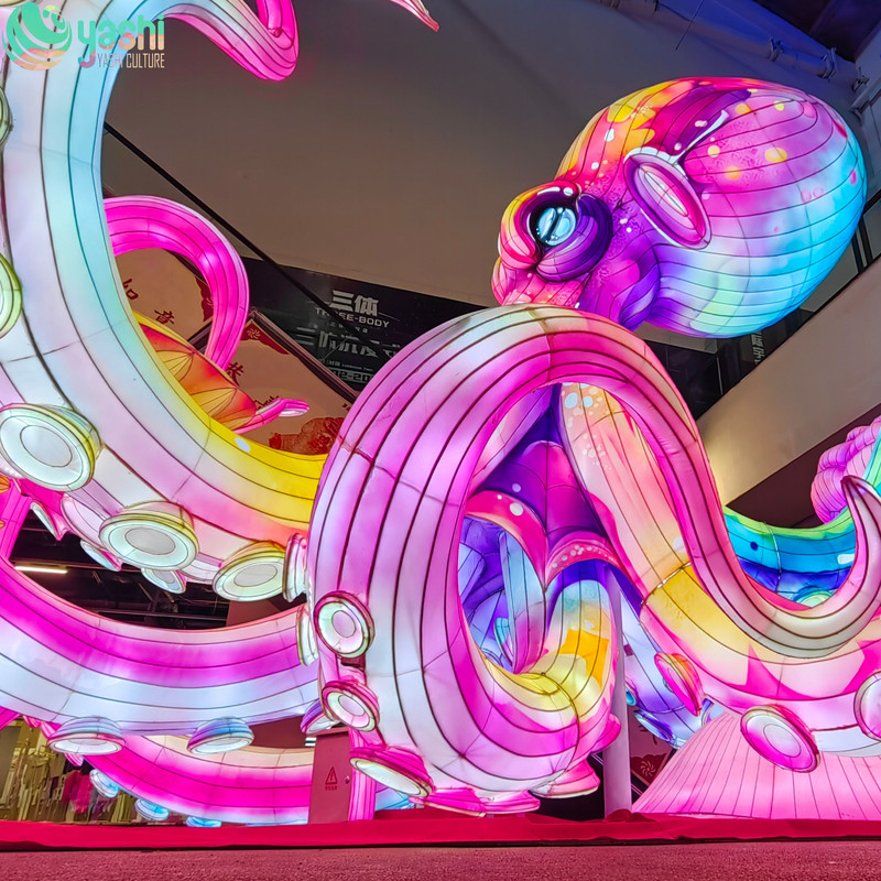 Colorful octopus lanterns made of iron, silk and cloth for holiday parties
