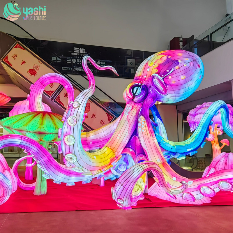 Colorful octopus lanterns made of iron, silk and cloth for holiday parties